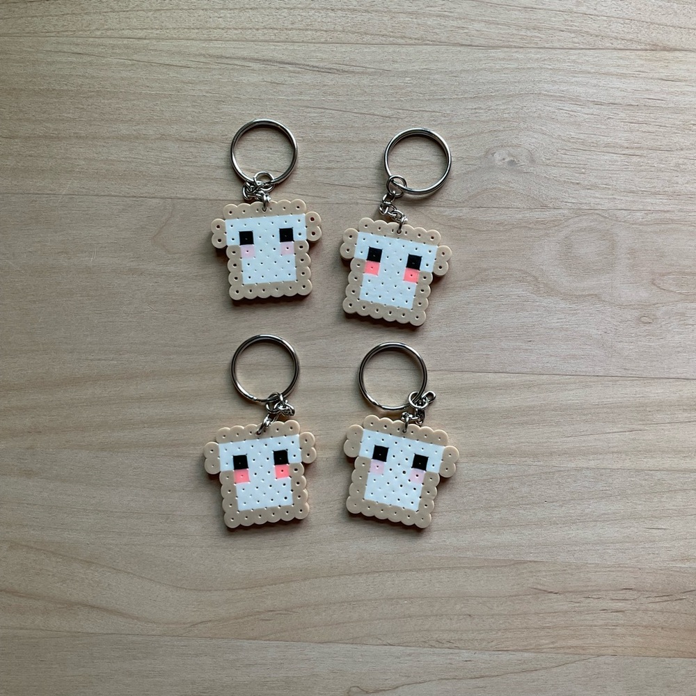 Handmade Mini Toast Perler Bead Keychains